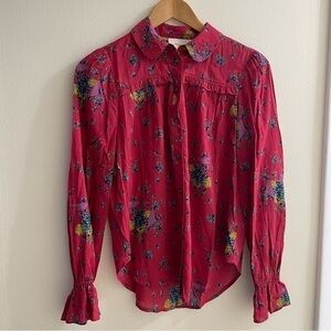 Like New, Anthropologie Maeve Women's 
Fredericka Button Down Red Floral
Bird Bl